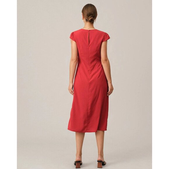 🌶️ NWT - Solid Ruched Side Split Midi Dress - Hot Red 🌶️ - Picture 4 of 13